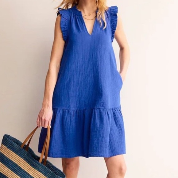 Boden Dresses & Skirts - Boden Royal Blue Ruffled Sleeve V-Neck Sundress, Size 2R